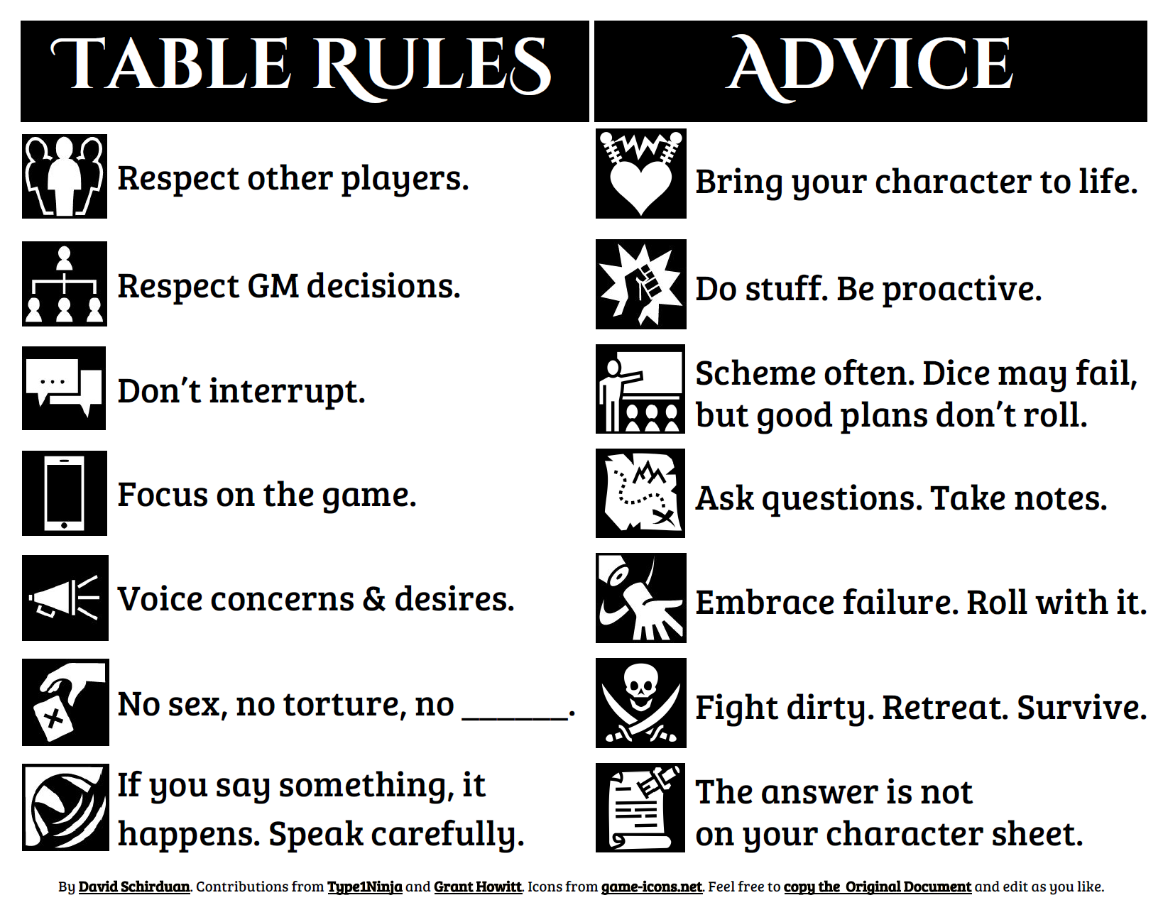 Table Rules