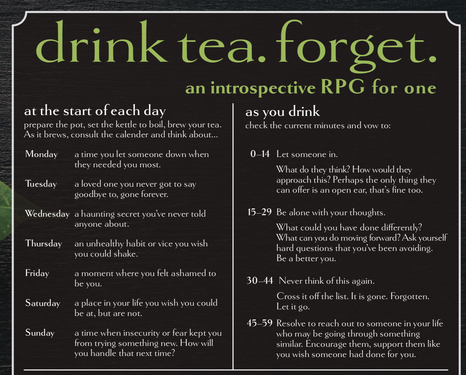 Drink Tea, Forget
